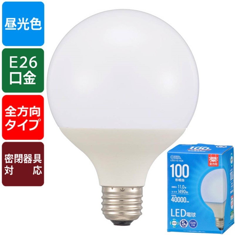 LED電球ボール電球形E26 100形相当 G95 昼光色 OHM 06-5532 LDG11DAG6 【送料無料】