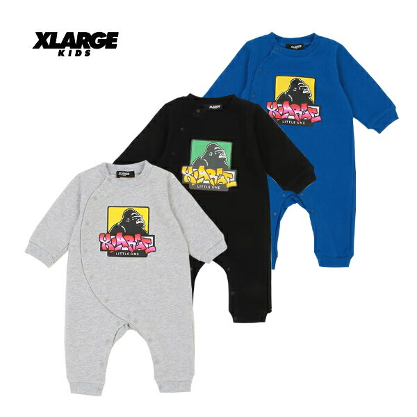 【ゆうパケ送料無料】【XLARGE KIDS】エクストララージキッズ　ボックスゴリラカバーオール　黒　青　グレー　(70cm)　ベビーアイテム　ベビーギフト　出産準備用品　9434501