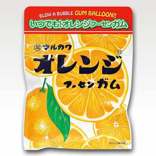 商品説明名称フーセンガム原材料名砂糖、ぶどう糖、水飴、オレンジ果汁、でん粉、ガムベース、酸味料、増粘剤（アラビアガム）、香料、乳酸カルシウム、アナトー色素、光沢剤内容量47g製造者丸川製菓株式会社〒451-8571　名古屋市西区新道一丁目9番9号