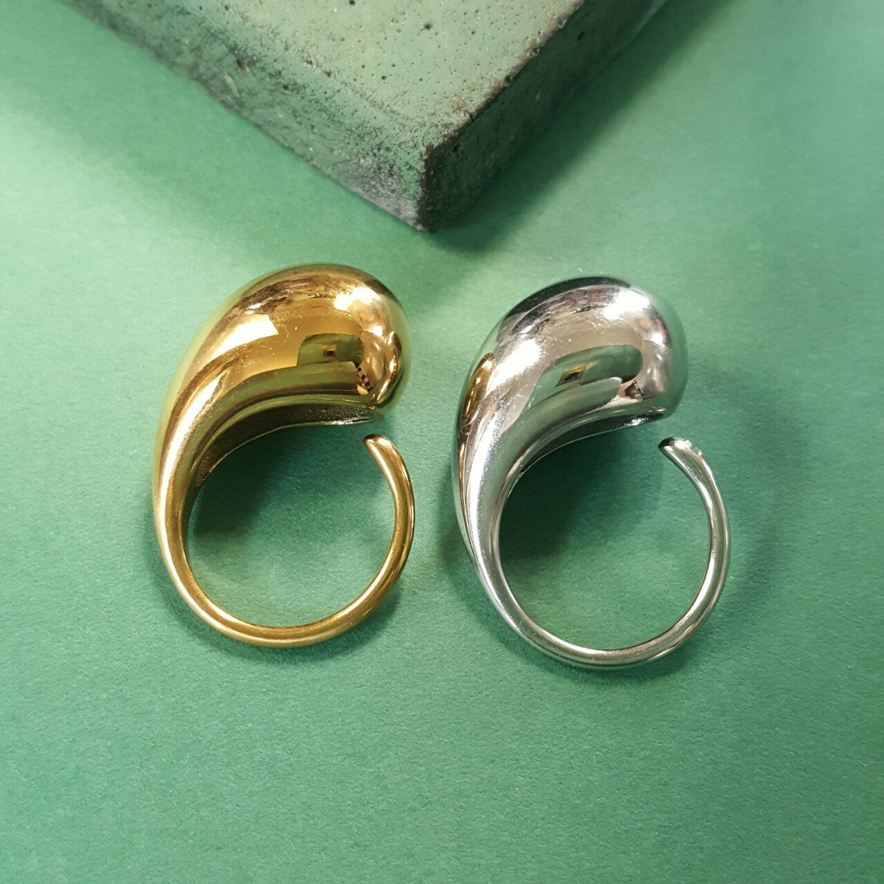 オールステンレス オープン ボリューム ドロップ デザインリング 大ぶり 1個販売 サージカルステンレス sus304 ゴールド シルバー 24KGP イオンメッキ 本ロジウムメッキ フリーサイズ シンプル スタイリッシュ つけっぱなし sus304 アレルギーフリー プレゼント(4.0)