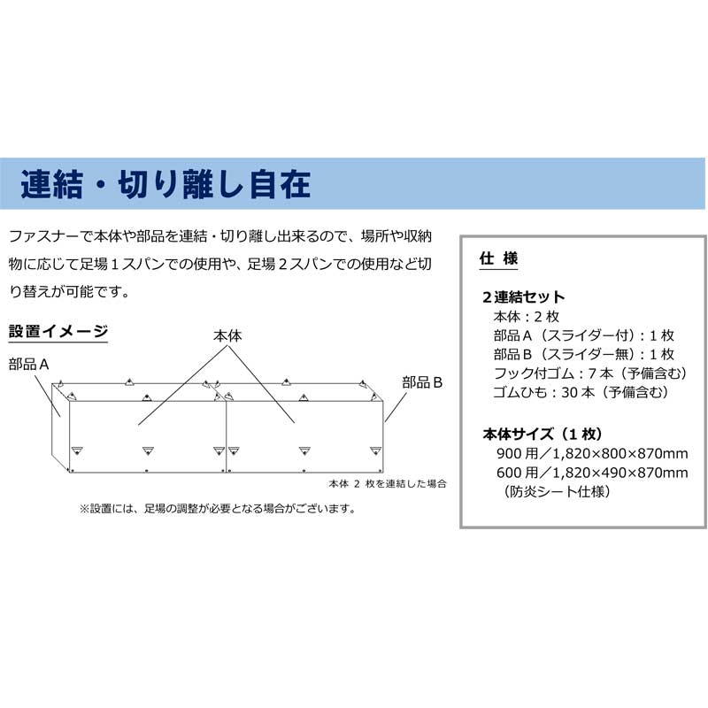 エバー商会足場内資材用カバー 雨風断600幅用 2連結セット　1,820×490×870mm代引き...