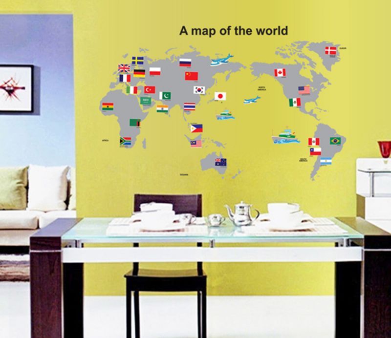 ウォールステッカー 世界地図 壁紙 シール 賃貸OK はがせる 剥がせる DIY 模様替え インテリア ワールド マップ 国旗 フラッグ ネイション nation map world 世界旅行 送料無料 母の日
