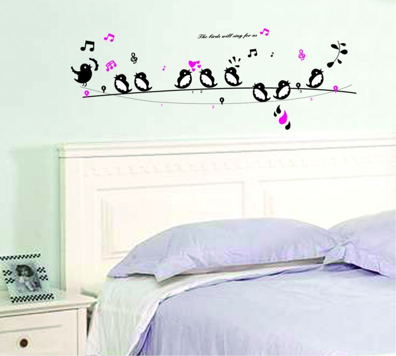 ウォールステッカー すずめの歌 50×70cm 壁紙 シール 賃貸OK はがせる 剥がせる DIY 模様替え インテリア 小鳥 バード 雀 スズメ 音符 シング ソング sing song うた 唄