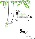 ウォールステッカー 黒猫とブランコ 壁紙 シール 賃貸OK はがせる 剥がせる DIY 模様替え インテリア 子ネコ 子猫 仔ネコ 仔猫 蔦 つた ツタ 花びら...