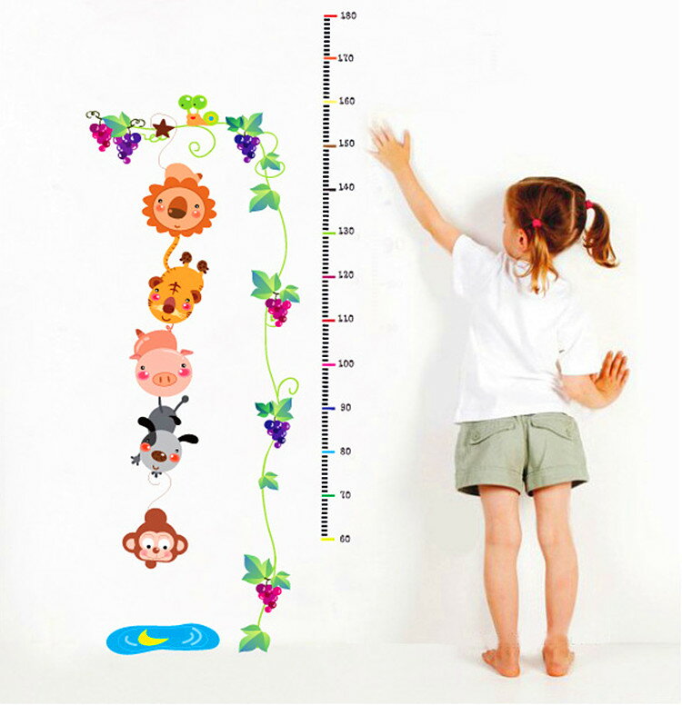 ウォールステッカー 動物とぶどうの身長計 壁紙 シール 賃貸OK はがせる 剥がせる DIY 模様替え インテリア 身長測定 背くらべ 背比べ 丈くらべ アニマル 猿 サル 犬 イヌ 豚 ブタ 虎 寅 トラ ライオン 百獣の王 房 グレープ 葡萄 ブドウ カタツムリ 送料無料 母の日