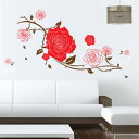 ウォールステッカー バラの花 壁紙 シール 賃貸OK はがせる 剥がせる DIY 模様替え インテリア ばら 薔薇 ローズ ピンクローズ 蝶々 ちょうちょ バタ...