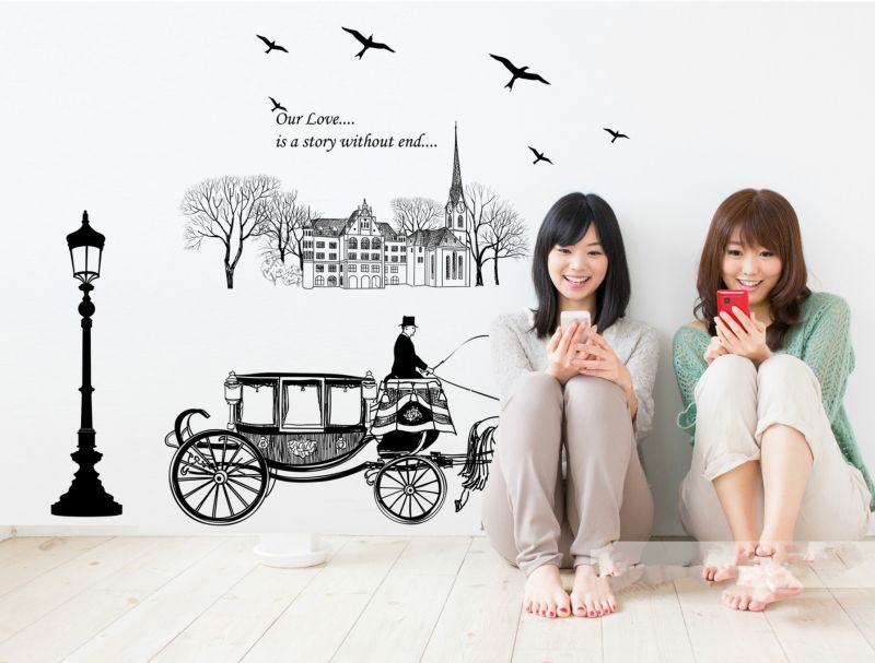 ウォールステッカー 馬車とお屋敷 壁紙 シール 賃貸OK はがせる 剥がせる DIY 模様替え インテリア お..