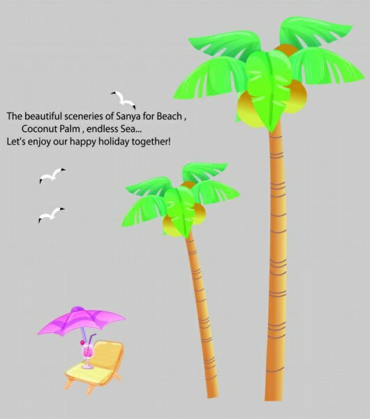 ウォールステッカー ヤシの木 2枚組 60×90cm 壁紙 シール 賃貸OK はがせる 剥がせる DIY 模様替え インテリア 樹木 ハワイアン 南国 夏 葉っぱ グリーン 癒し 自然 ナチュラル natural green リビング 寝室 ベッドルーム 送料無料