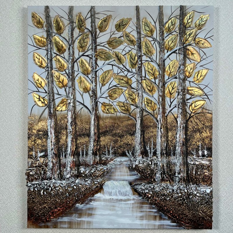 乐天商城 - ＼2000円OFFクーポン対象／手描き油絵 ゴールデンツリー インテリア絵画 肉筆油絵 アートパネル 50×60cm 木枠張り 送料無料 プレゼント 父の日