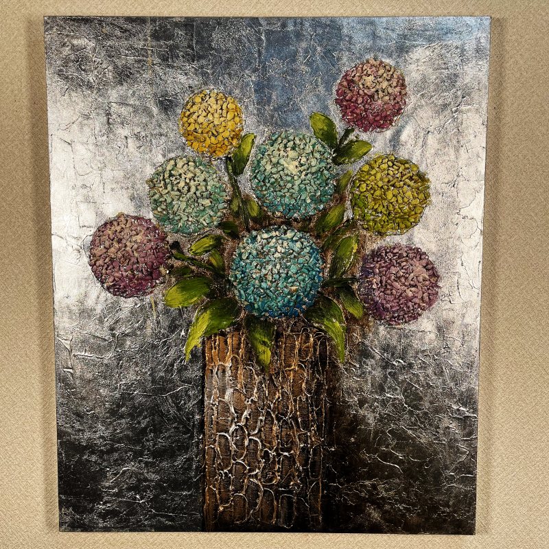 乐天商城 - ＼2000円OFFクーポン対象／手描き油絵 アジサイ インテリア絵画 肉筆油絵 アートパネル 50×60cm 木枠張り 送料無料 プレゼント 父の日