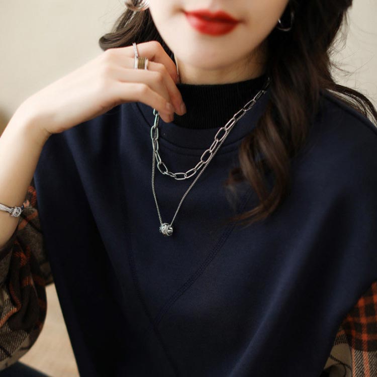 3Q楽天市場店のトレーナー スウェット トップス 袖切り替え 重ね着風 フェイクレイヤード レディース 長袖 トップス チェック柄 送料無料 シャツ袖 シャツ切り替え ゆったり 体型カバー 大きいサイズ 春新作 秋 30代 40代｜アングル3