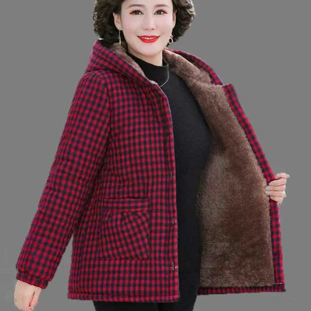 裏ボア アウター フード付き ジャケット シニア コート チェック柄 レディース 上着 大きいサイズ ミセス 母 祖母 婦人服 シニアファッション 暖かい 防寒 80代 秋冬 70代 60代 おばあちゃん 服 高齢者 3qshop-10001626 3Q楽天市場店 サンプル画像2