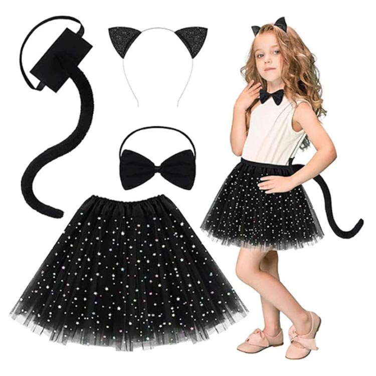 コスプレ チュールスカート ハロウィン衣装 子供用 ネコ 4点セット 仮装 女の子 黒猫コスプレ 子供 ハロウィン キッズ 可愛い 魔女 ハロウィン コスチューム 猫 猫耳カチューシャ コスプレ衣装 尻尾 リボン チョーカー付き 仮装 3qshop-10004835 3Q楽天市場店 サンプル画像3