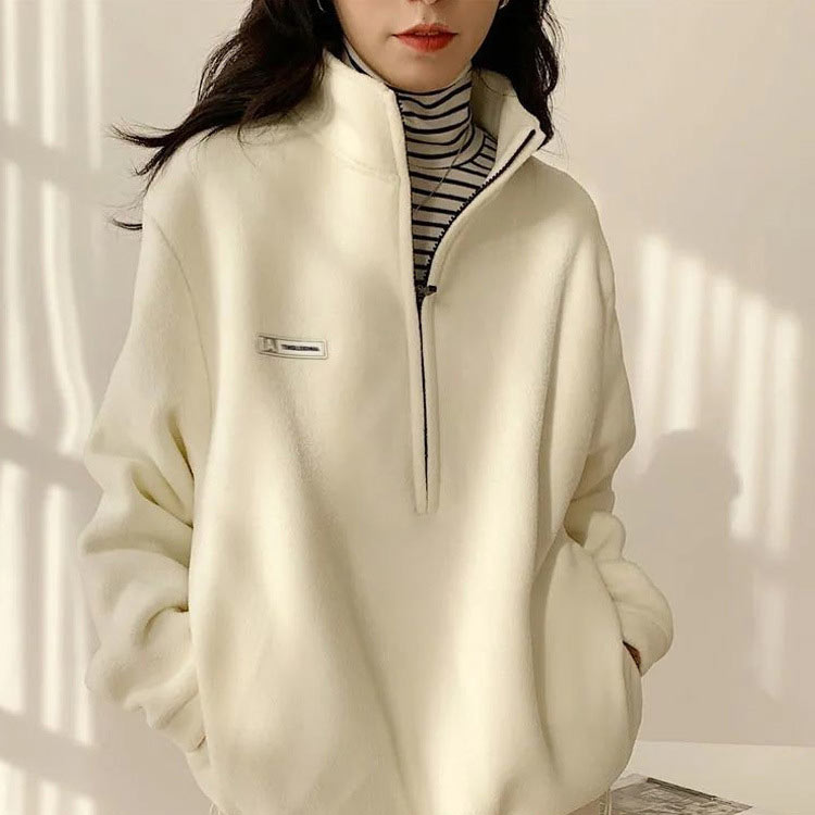 カジュアル 防寒 【送料無料】 オーバーサイズ レディース プルオーバー ふわふわ ボア もこもこ ハーフジップ あったか 暖か 【送料無料】 トップス トレーナー ゆったり 長袖 大きいサイズ 体型カバー 春 秋