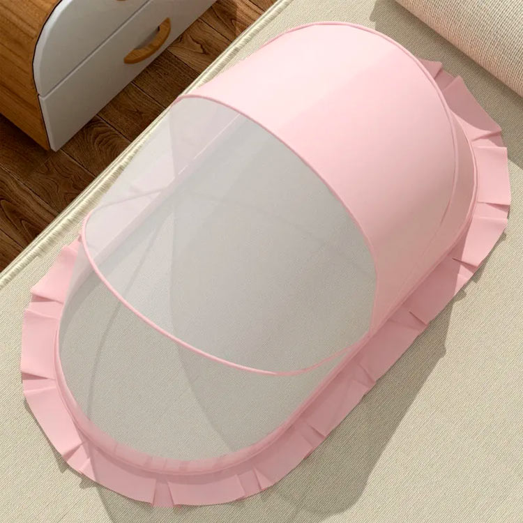 3Q楽天市場店の全3サイズ×2色！ ベビー用蚊帳 折りたたみ 遮光 ワンタッチ 幼児 赤ちゃん カヤ 虫除け 風よけ 底なし ベビー キッズ 蚊帳 遮光 日よけ 虫よけネット 猫対策 ペットよけ かわいい 折り畳み式 軽量 メッシュ 持ち運びに便利 安眠 赤ちゃん蚊帳 0-5歳用｜アングル3