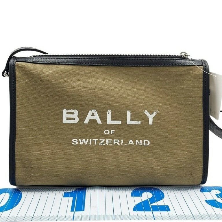 乐天商城 - BALLY バリー ショルダーバッグ ARKLE LOGO CROSS カーキ ブラック系 キャンバス ユニセックス クロスボディバッグ シルバー金具 超美品【本物保証】【中古】