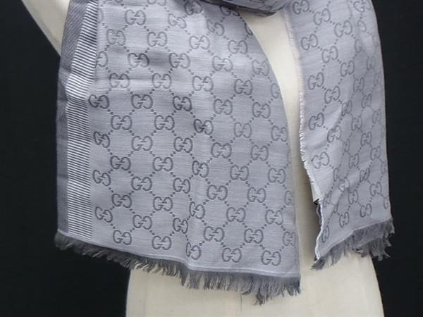 GUCCI グッチ ストール GG柄 グレー ウール80%×シルク20％ レディース 大判 美品【本物保証】【中古】