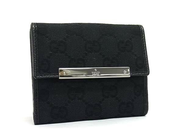 乐天商城 - GUCCI グッチ 二つ折り財布 GGキャンバス 112716 ブラック系 キャンバス×レザー レディース Wホック シルバー金具 美品【本物保証】【中古】