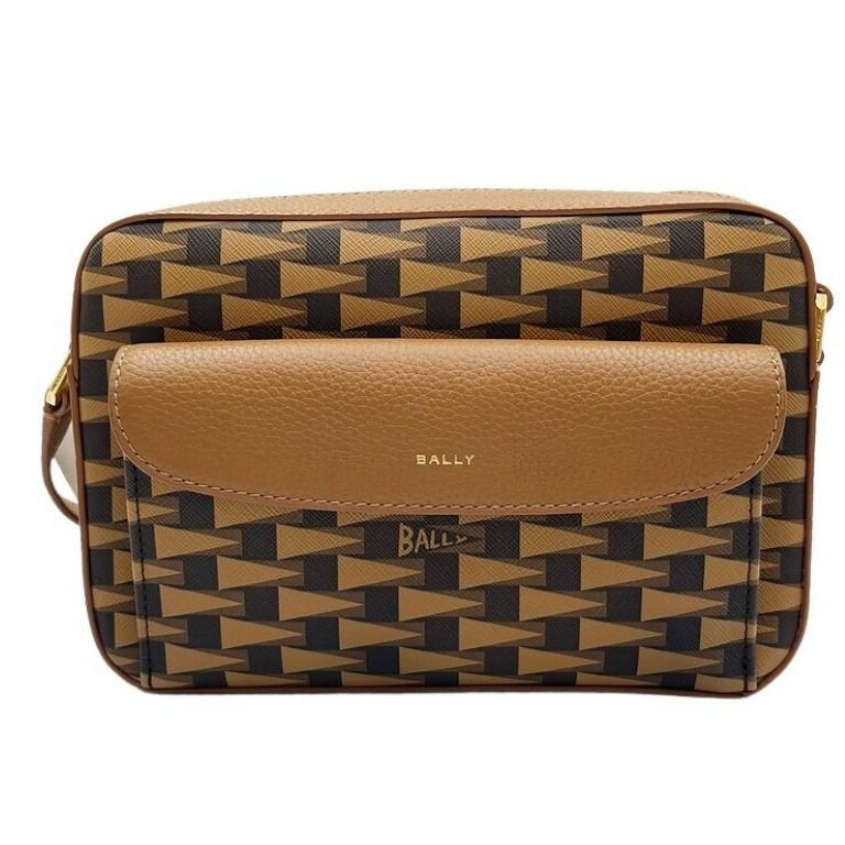 乐天商城 - BALLY バリー ショルダーバッグ PENNANT DANIEL ブラウン ブラック系 PVC レザー メンズ クロスボディ ゴールド金具 超美品【本物保証】【中古】