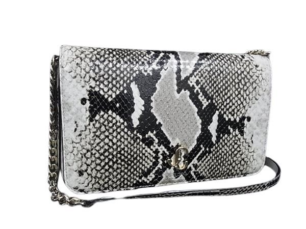 JIMMY CHOO ジミーチュウ ショルダーバッグ ヴァレンヌ グレー ブラック パイソン型押しレザー レディース チェーン ゴールド金具 美品【本物保証】【中古】