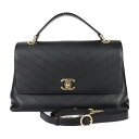 美品 CHANEL シャネル トップハンドル 2WAYバッグ シェブロン ハンドバッグ - カーフレザー ブラック ゴールド金具 Vステッチ ココマーク チェー...
