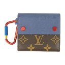 美品 LOUIS VUITTON ルイ ヴィトン 二つ折り財布 コンパクト・ウォレット by キム・ジョーンズ M63041 ブラウン ネイビー ブルー マルチカラー金具 モノグラムキャンバス タイガレザー ユニセックス カラビナ付き 18SS 限定【本物保証】【中古】(4)