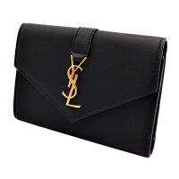 新品未使用展示品SAINTLAURENTPARISサンローランパリYSLLINEエンベロープウォレット二つ折り短財布カードケース名刺入れ423483カーフスキンブラック【本物保証】【中古】