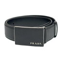 美品 PRADA プラダ ベルト スクエアバックル 2CM188 ブラック シルバー金具 サフィアーノレザー メンズ【本物保証】【中古】