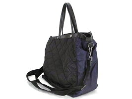 【中古】美品MONCLERモンクレール2WAYトートバッグナイロンキルティング×レザーブラック×ネイビー【本物保証】