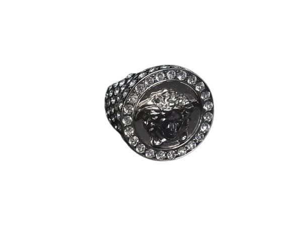 VERSACE ヴェルサーチェ リング 指輪 メデューサ シルバー メタル ユニセックス ラインストーン【本物保証】【中古】