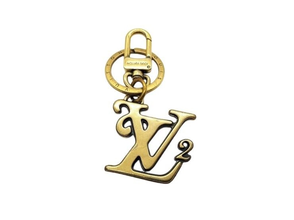乐天商城 - LOUIS VUITTON ルイヴィトン キーホルダー ポルトクレ・スクエアードLV MP2715 ゴールド系 メタル ユニセックス バッグチャーム ロゴ 美品【本物保証】【中古】
