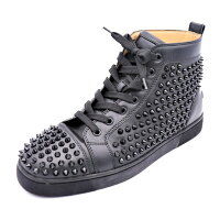 美品CHRISTIANLOUBOUTINクリスチャンルブタンハイカットスニーカーLOUISSPIKESFLATルイススパイクス1101083-B049-1718AWレザーブラックメーカーサイズ401/2参考サイズ25.5cm【本物保証】【中古】