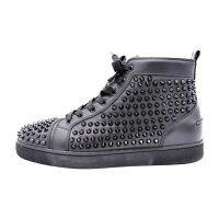 美品CHRISTIANLOUBOUTINクリスチャンルブタンハイカットスニーカーLOUISSPIKESFLATルイススパイクス1101083-B049-1718AWレザーブラックメーカーサイズ401/2参考サイズ25.5cm【本物保証】【中古】