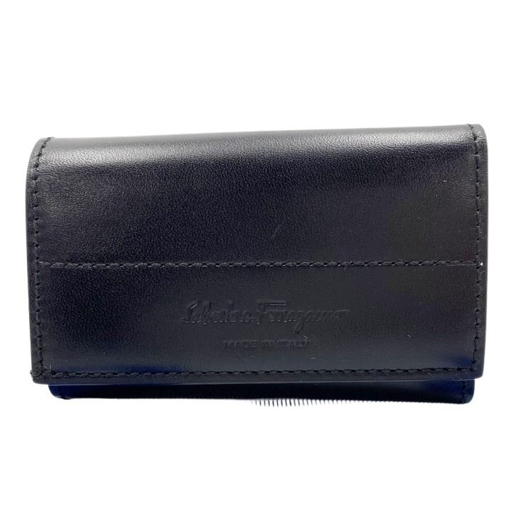 Salvatore Ferragamo フェラガモ キーケース AQ-66 4518 ブラック系 レザー ユニセックス 6連 シルバー金具 【本物保証】【中古】