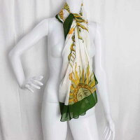 超美品HERMESエルメス大判ショールホワイトグリーンイエローマルチカラーアパレル小物【本物保証】【中古】
