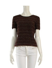【中古】美品CHANELシャネル半袖トップスニットカシミヤ茶表記サイズ38参考サイズMレディース【本物保証】【中古】