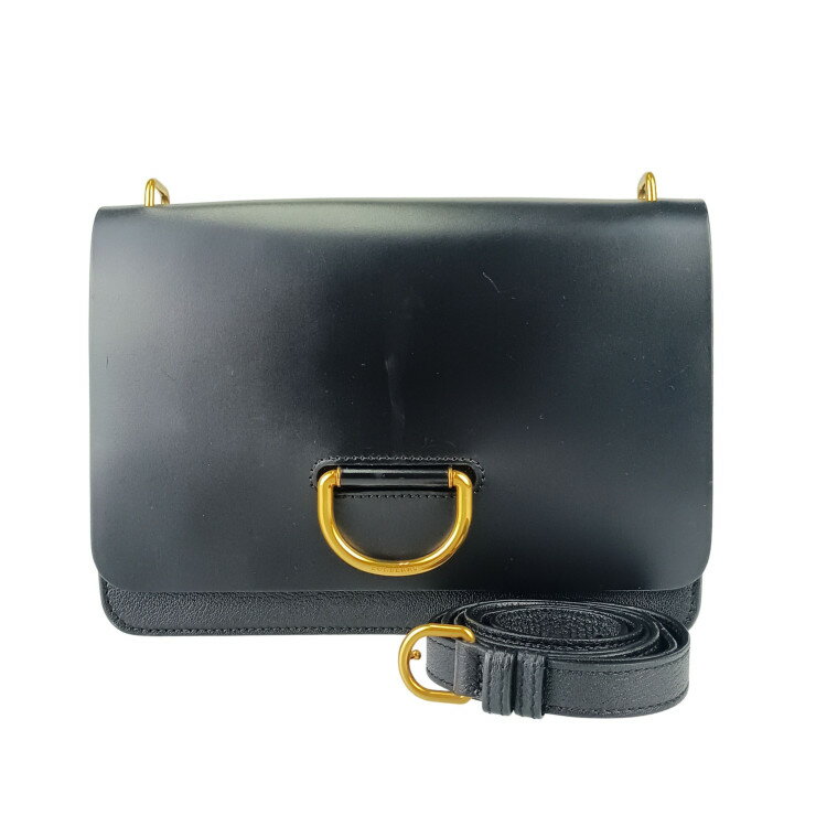 乐天商城 - BURBERRY バーバリー ショルダーバッグ ミディアム Dリングバッグ 4076336 ブラック レザー レディース ゴールド金具【本物保証】【中古】