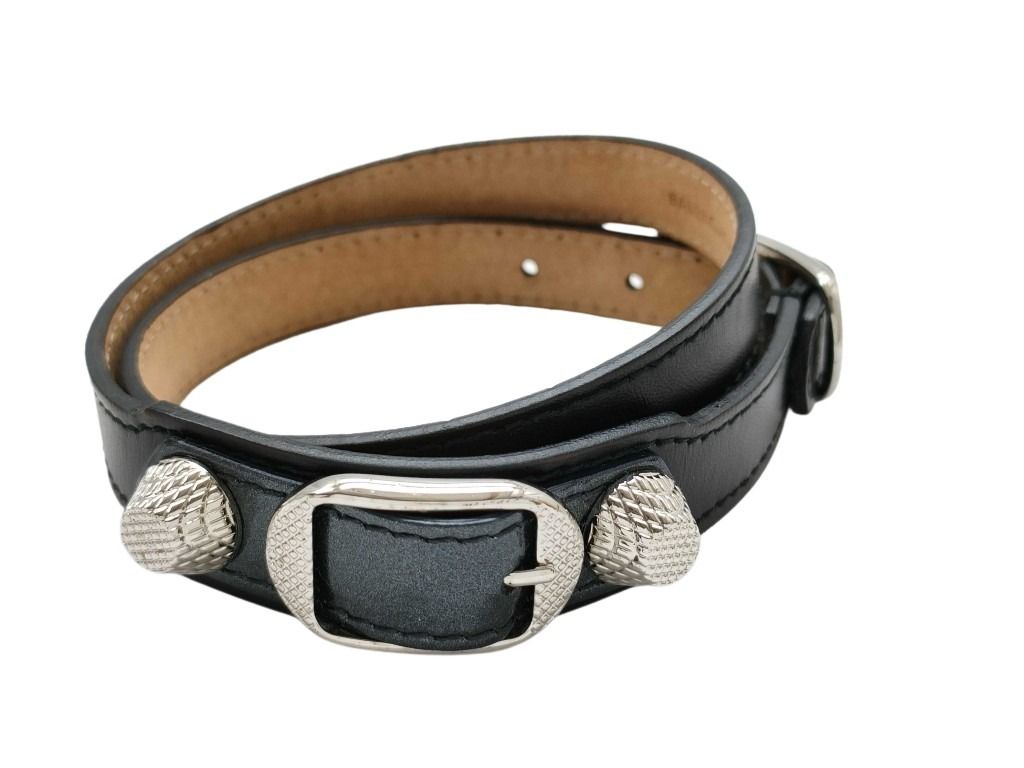 BALENCIAGA バレンシアガ ブレスレット ジャイアント 236345 ブラック レザー ユニセックス シルバー金具【本物保証】【中古】