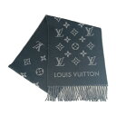 超美品 LOUIS VUITTON ルイ ヴィトン マフラー マフラー・オール アバウト モノグラム M79225 ブラック グレー ウール 100% メンズ フリンジ【本物保証】【中古】(4)