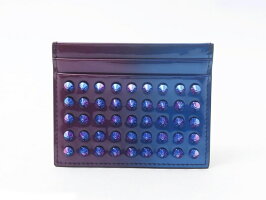 新品未使用展示品ChristianLouboutinクリスチャンルブタンカードケースエナメルレザースタッズパープル×ブルー小物男女兼用可【本物保証】【中古】