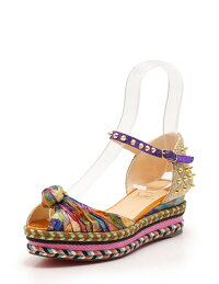 新品未使用展示品ChristianLouboutinクリスチャンルブタンMADCARINA60サンダルキャンバス麻ゴールドマルチカラーオープントゥラメスパイクスタッズメーカーサイズ36参考サイズ23cm【本物保証】【中古】