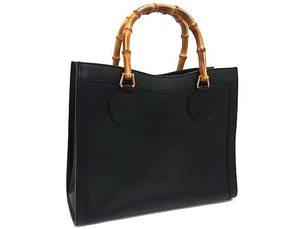 乐天商城 - GUCCI グッチ ハンドバッグ バンブー トートバッグ 002 1186 0260 ブラック レザー レディース オールドグッチ【本物保証】【中古】