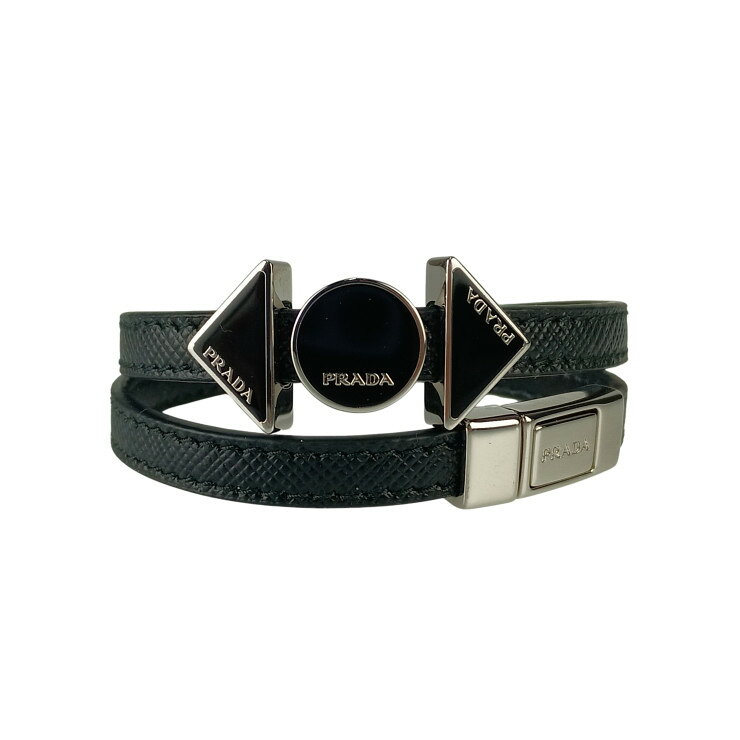 乐天商城 - PRADA プラダ ブレスレット SAFFIANO 2IB363 NERO系 レザー ユニセックス シルバー金具 美品【本物保証】【中古】