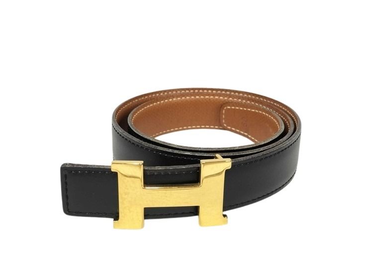 HERMES - HERMES エルメス ベルト ミニ コンスタンス Hベルト ブラック ゴールド系 レザー レディース H金具 ゴールド金具 美品【本物保証】【中古】