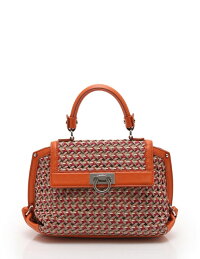 【中古】超美品SalvatoreFerragamoサルヴァトーレフェラガモソフィアハンドバッグ2WAYガンチーニ編み込みレザー21E467オレンジベージュ白ピンク【本物保証】【中古】