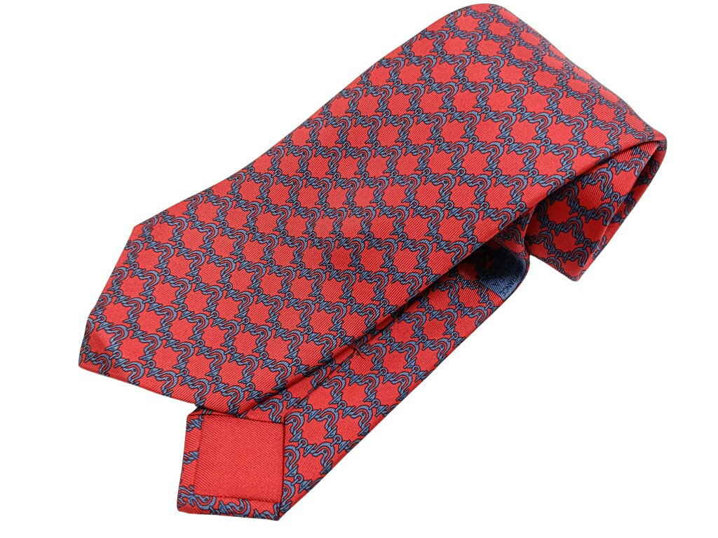 乐天商城 - HERMES エルメス ネクタイ レッド ブルー シルク100％ メンズ 新品未使用展示品【本物保証】【中古】