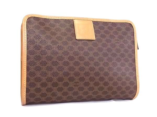 CELINE セリーヌ クラッチバッグ マカダム柄 M12 ブラウン PVC×レザー ユニセックス 美品【本物保証】【中古】