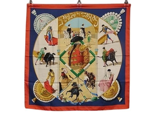 乐天商城 - HERMES エルメス スカーフ カレ90 マルチカラー シルク100% レディース PLAZA DE TOROS 闘牛場 美品【本物保証】【中古】