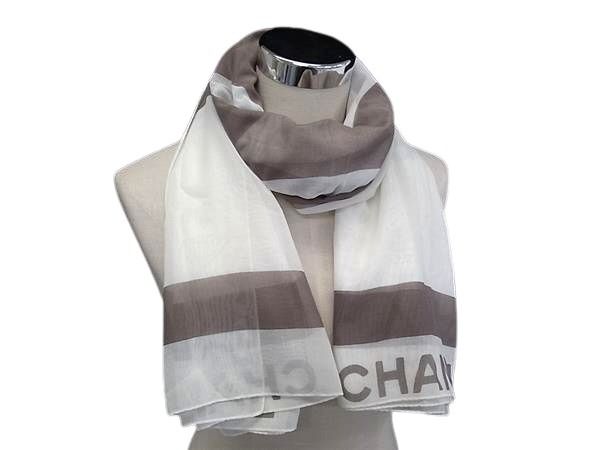CHANEL シャネル ストール ホワイト グレー コットン100％ レディース 美品【本物保証】【中古】