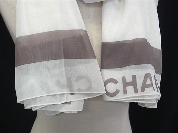 CHANEL シャネル ストール ホワイト グレー コットン100％ レディース 美品【本物保証】【中古】